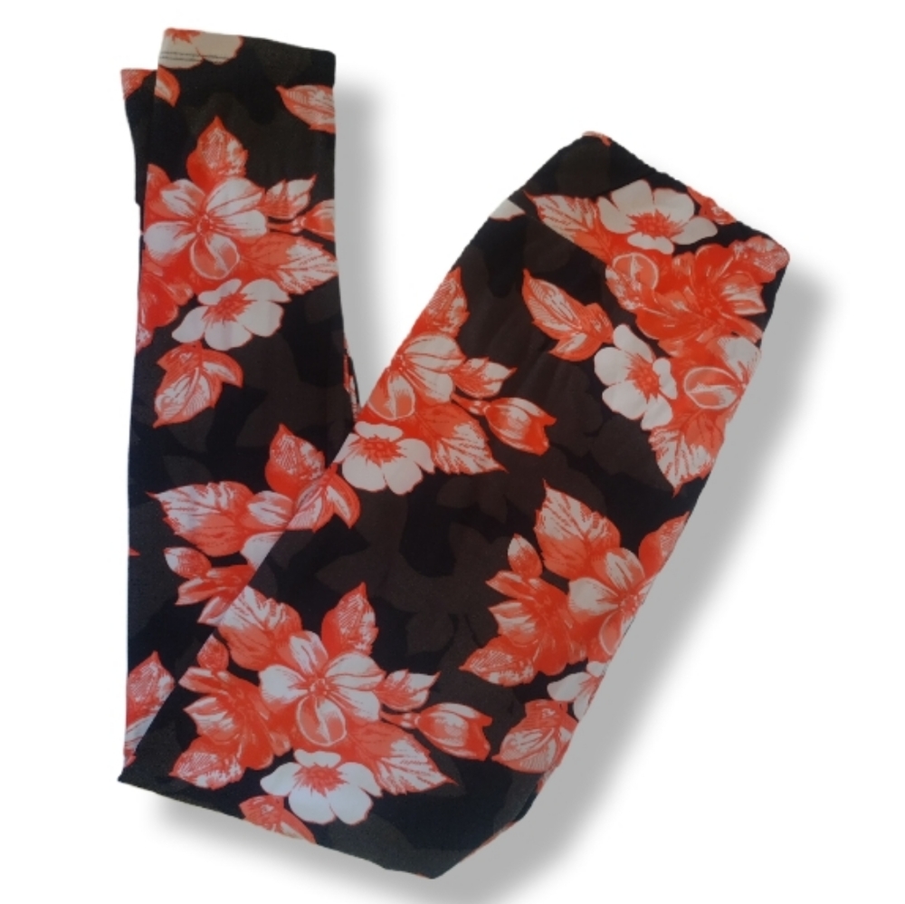 LULAROE Floral Leggings size T/C Tall & Curvy Orange and Black - Picture 1 of 1